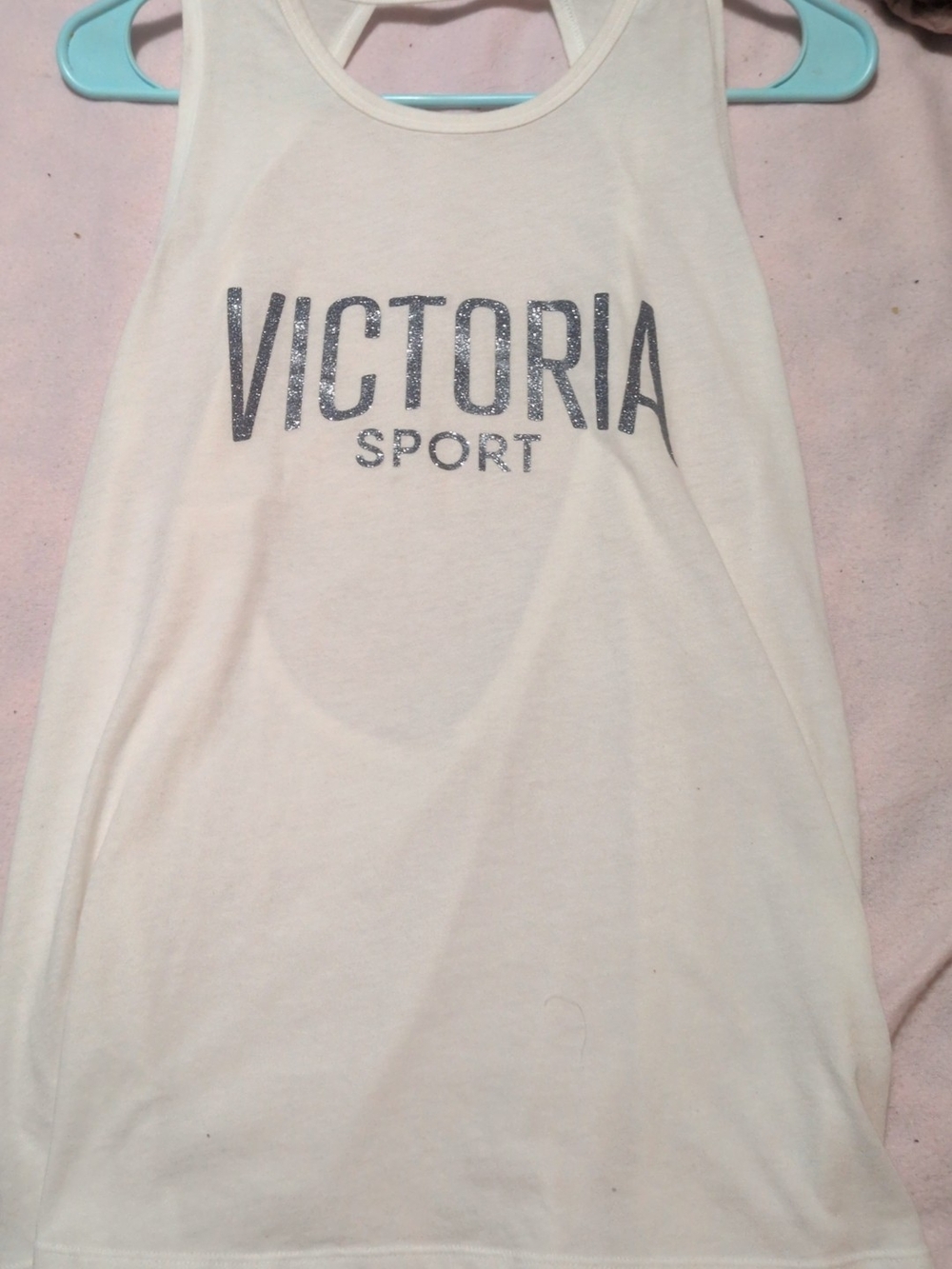 Victoria Sport White Glitter Logo Tank Top